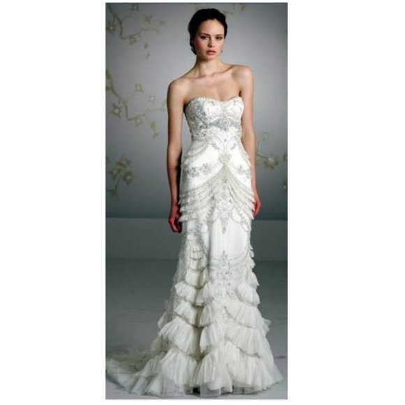 Lazaro Chandelier 3059 Beaded Strapless Wedding Gown Ivory - Picture 1 of 12